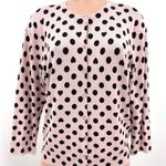 Cable & Gauge Pink Pearl Button Down Black Heart Polka Dot Valentine Cardigan L Photo 0