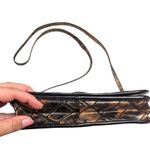 Vtg 1990s Black Metallic Bronze Croc Embossed Leather Top Flap Shoulder Bag Photo 3