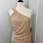 New Misha Size 12 Rose Gold Dune One Shoulder Ruched Midi Dress Photo 3