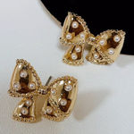 Gold Bow Stud Earrings Faux Pearl Crystal Embellished Coquette NWT Photo 0