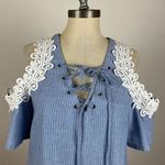 J.O.A. Blue Stripe Lace Cold Shoulder Dress Photo 2