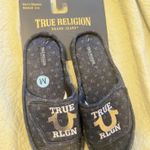 True Religion  Blue Plush Indoor Outdoor‎ Slippers Slides Men's  Medium 9-10 Photo 0