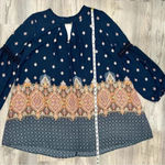 Hint of Mint  3/4 Sleeve Navy Paisley Tunic Top Flowy Boho Hippie Dress Size XL Photo 1