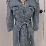 Elan Denim Belted Puff Sleeve Dress Photo 0
