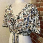 Topshop Last chance - - TIGER & ZEBRA PRINT TIE WAIST CROPPED BLOUSE US 2 XS Photo 3
