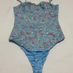 ZARA Women’s  Blue Floral Corset Look Bodysuit Sz S Small NWOT Photo 0