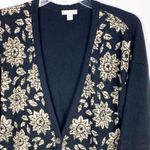 J.Jill Black Gold Floral One Button Longline Cardigan, Size Large Photo 4