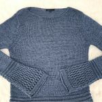 BCBGMAXAZRIA Blue Open Weave Tunic Sweater Long Sleeve Semi Sheer Size Large Photo 2