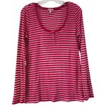 Juicy Couture Y2K Fitted Striped Henley Tee Size XL Pink Long Sleeve Rhinestones Photo 0