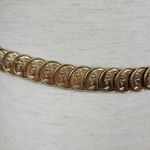 Vintage Gold Tone Embossed Metal Disc Coins Elastic Waist Belt Disco Glam Photo 7