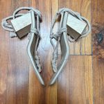 NWOT COVET Shoes Elsa Nude Heels Wood Block Heel Tie Up 8 Tan Photo 2