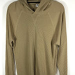 Aritzia  Tna Long Sleeve Waffle Knit Thermal‎ Tan Hooded Shirt Women's Small Photo 0