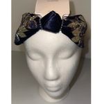 Headband Embellished Beaded Floral Knot Navy Blue & Gold Photo 4