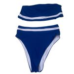 Aerie high cut cheeky bikini bottom bandeau top blue beach white large medium Photo 2