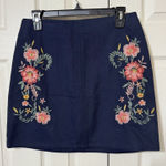 EUC Mi Ami Embroidered Floral Skirt Brushed Denim Dark Blue Pencil Skirt Photo 0