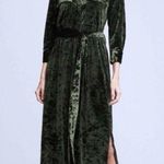 L'Agence Cameron Velvet Maxi Shirt Dress Green V-Neck 3/4 Sleeve Collar Size M Photo 0
