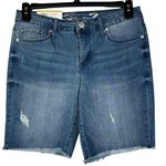 Seven7  SZ 8 Sunset Bermuda Jean Shorts Frayed Hems Distressed Stretch Mid-Rise Photo 0