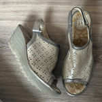 Fly London  Women's Gray and Cream Sandals Metallic Peep toe Wedge Slingback Photo 0