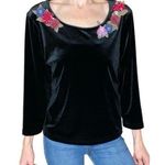 Dress Barn Vintage Y2K  Collection Black Velvet Floral Detail Collard Shirt Photo 0