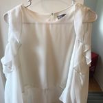 ASOS White Ruffled Blouse Cold Shoulder Tiered Long Sleeve Gold Buttons Size 10 Photo 5