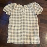 VICI  cotton ruffle mini dress. Cream and gray plaid. Puff sleeves. Size medium Photo 1
