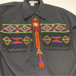 Lew Magram Womens Size 8 Black Retro Beaded Fringe Shirt Western Aztec Indian Photo 1