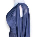 Tantease Navy Blue Maxi Dress Long Sleeve Slit Shoulder Draped Pleated Evening Photo 8