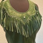 Genuine Green Fringe Rhinestone Studded Scalloped Leather Tie Halter Backless Size L Photo 3