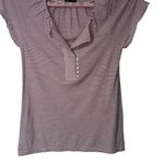 Gap ‎ Women's Short Flutter Sleeve Button Front Top Purple White Striped M Cotton Photo 0