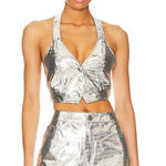 AFRM Harlan Vest in Metallic Silver Medium New Womens Vegan Faux Leather Photo 0