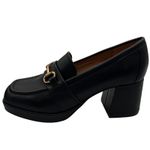 Nine West Womens Black Leather Horsebit Platform Block Heel Loafers Shoes 8M Photo 1