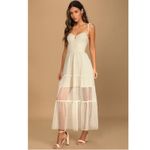 Lulus  Romantic Spot Cream Polka Dot Mesh Tiered Midi Dress Casual Fairy‎ Size Sm Photo 1