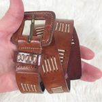 VINTAGE 90s Y2K Whiskey Brown Embroidered Leather Belt Cognac Classic Medium Photo 2