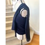 Analili Navy Blue Silk One Shoulder Draped Tank Blouse Photo 2