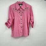 Bob Mackie Wearable Art Pink Western Embroidered Ladybug Button Blouse M Photo 5