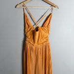 En Saison Ilianna Maxi Dress Womens Small Orange Pleated Formal Wedding Cocktail Photo 11