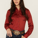 Shyanne  Women’s Solid Long Sleeve Button Down Stretch Riding Shirt Size Large Photo 0