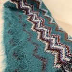 Missoni  Sciarpe Teal Zigzag Pattern Long Fuzzy Scarf Textured Boho Luxury READ Photo 10