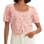 Levi's Levi’s Simone Pink Floral Button Front Short Sleeve Cropped Blouse Size XS Photo 1
