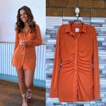 With Jean Andy Mini Dress - Maple Orange, Ruched Button-Down XS, Photo 1