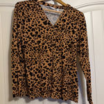 Isaac Mizrahi  Live! Button Down Shirt Small Leopard Print Long Sleeve V Neck Photo 0