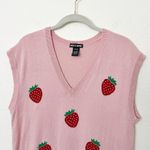 Hot Topic [] Pink Strawberry Print Sleeveless Sweater Vest Top V-Neck Sz Medium M Photo 8