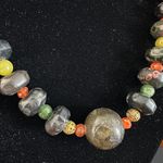 Artisan Unakite and Jade Beaded Necklace 19 Inch Polished Crystal Gemstone Photo 1