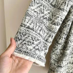 W5 Anthropologie Black and White Fringe Hem 3/4 Sleeve Zippered Aztec Blouse, M Photo 8