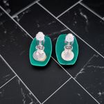 Vintage Clip On Earrings Retro Green with Teal Undertone Photo 1