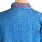 Vintage 90s Denim Jacket Pink Trim Medium Wash Floral Printed Shacket Large Blue Photo 7