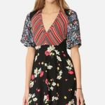 Free People  Mix It Up Black Floral Striped V-Neck Mini Dress Photo 0