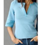 Anthropologie Maeve  Cuffed Popover Shirt Blouse Top Solid Ribbed Sky XS Photo 0