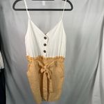 &merci &Merci‎ Gingham Paperbag Waist Tie Romper Size M Yellow White Button Front Photo 10
