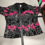 Chico's 2 Blazer Jacket Womens Large Embroidered Floral Silk Cotton Button Up L Photo 1